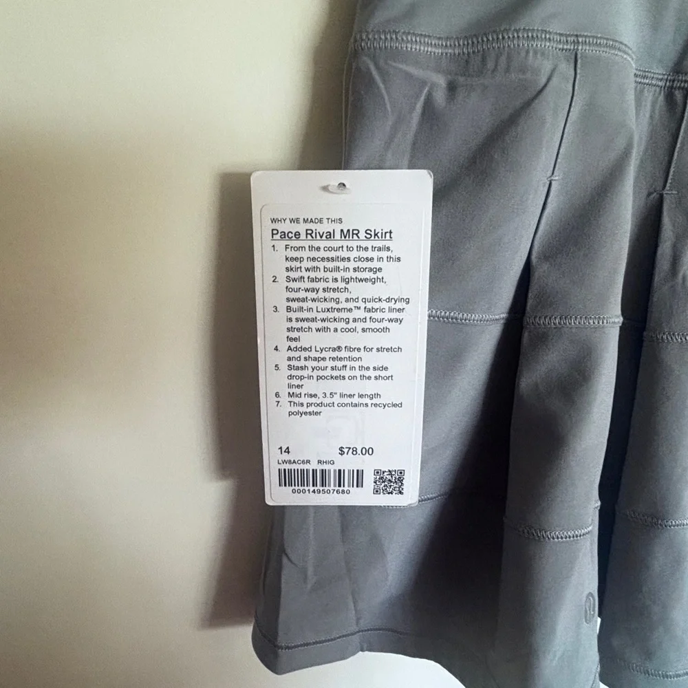 NWT Lululemon Pace Rival Mid-Rise Skirt Rhino Grey Size : 14 - Picture 6 of 6